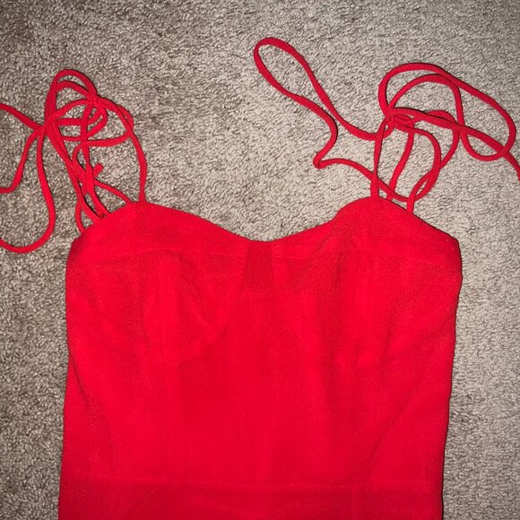 Rihoas Red Sweetheart Neck Tie Strap Midi Dress Size S - Picture 5 of 9